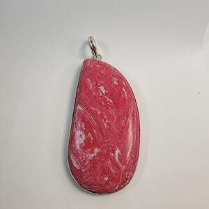 Handmade Red and White Marble Pendant in Sterling Silver Unique Statement Piece